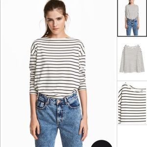 Long White and Black Striped Jersey Top